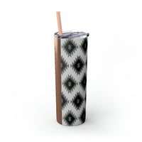 Custom Name Black and White Aztec Printed Skinny Tumbler with Straw, 20oz! Multiple Colors!