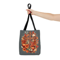 Autumn Floral Pumpkin Wooden Cross Fall Vibes Tote Bag!