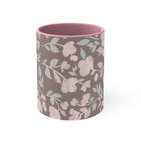 Boho Grey and Pink Florals Accent Coffee Mug, 11oz! Free Shipping! Great For Gifting! Lead and BPA Free!