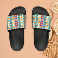 Hippie Stripes Blue and Purple Summer Beach Slides, Women's PU Slide Sandals! Free Shipping!!!