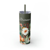 Custom Name Personalized Botanical Garden Tumblers Skinny Tumbler with Straw, 20oz! Multiple Colors Available!