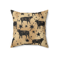 Western/Boho Black Cow Tin Star Brown Print Square Pillow!