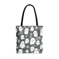 Steel Grey Happy Little Retro Ghost Halloween Fall Vibes Tote Bag!