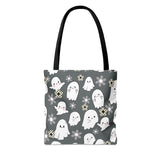 Steel Grey Happy Little Retro Ghost Halloween Fall Vibes Tote Bag!