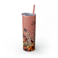 Custom Name Botanical Florals Fall Vibes Skinny Tumbler with Straw, 20oz! Multiple Colors!