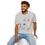 Pink and Blue Star Fish Medley Unisex Graphic Tees! Summer Vibes! All New Heather Colors!!! Free Shipping!!!