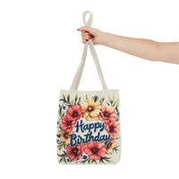 Happy Birthday Floral Tote Bag! Re-use/Re-cycle!