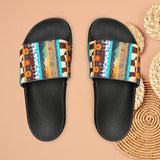 Boho Stripes Floral Print Summer Beach Slides, Women's PU Slide Sandals! Free Shipping!!!