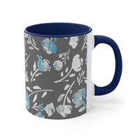 Boho Grey Blue Florals Accent Coffee Mug, 11oz! Free Shipping! Great For Gifting! Lead and BPA Free!