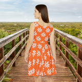 Light Orange Daisy's Print Women's Fit n Flare Dress! Free Shipping!!! New!!! Sun Dress! Beach Cover Up! Night Gown! So Versatile!