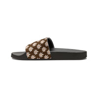 Chocolate Brown Daisy Flower Print Summer Beach Slides, Women's PU Slide Sandals! Free Shipping!!!