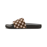 Chocolate Brown Daisy Flower Print Summer Beach Slides, Women's PU Slide Sandals! Free Shipping!!!