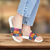 Boho Patchwork Floral Quilt Summer Beach Slides, Women's PU Slide Sandals! Free Shipping!!!