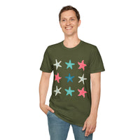 Pink and Blue Star Fish Medley Unisex Graphic Tees! Summer Vibes! All New Heather Colors!!! Free Shipping!!!