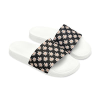 Classic Black Daisy Flower Print Summer Beach Slides, Women's PU Slide Sandals! Free Shipping!!!