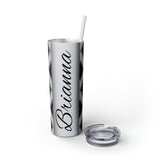 Custom Name Black and White Aztec Printed Skinny Tumbler with Straw, 20oz! Multiple Colors!