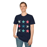 Pink and Blue Star Fish Medley Unisex Graphic Tees! Summer Vibes! All New Heather Colors!!! Free Shipping!!!