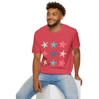 Pink and Blue Star Fish Medley Unisex Graphic Tees! Summer Vibes! All New Heather Colors!!! Free Shipping!!!