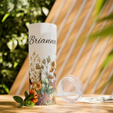 Custom Name Botanical Florals Fall Vibes Skinny Tumbler with Straw, 20oz! Multiple Colors!