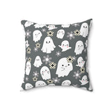Steel Grey Happy Little Retro Ghost Spun Polyester Square Pillow! Halloween!