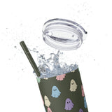 Retro Pastel Happy Little Ghost Skinny Tumbler with Straw, 20oz! Halloween!