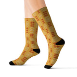 Vintage Tribal Orange Cream Print Socks! 3 Sizes Available! Fast and Free Shipping!!! Giftable!