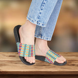 Hippie Stripes Blue and Purple Summer Beach Slides, Women's PU Slide Sandals! Free Shipping!!!