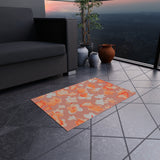 Boho Coral Floral Outdoor Rug! Chenille Fabric! Free Shipping!