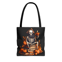 Pirate Skeleton Spooky Book Stack Halloween Fall Vibes Tote Bag!