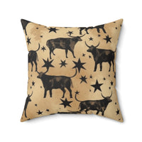 Western/Boho Black Cow Tin Star Brown Print Square Pillow!