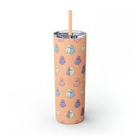 Retro Pastel Happy Little Ghost Skinny Tumbler with Straw, 20oz! Halloween!