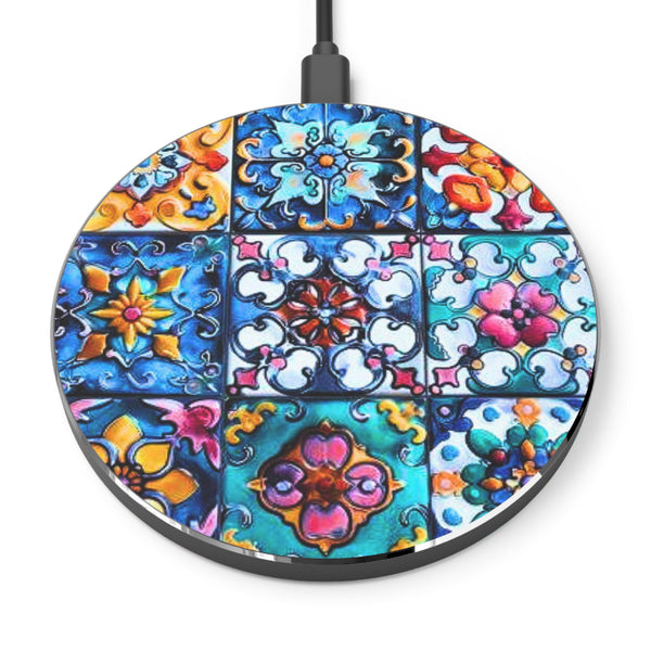Navy Blue and Pink Hippie Floral Retro Wireless Phone Charger! Free Shipping!!!