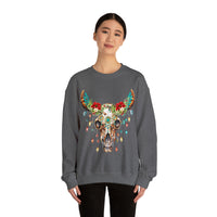 Highlander Cow Christmas Lights Skull Edition Unisex Heavy Blend Crewneck Sweatshirt!