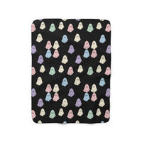 Black Pastel Happy Little Retro Ghost Sherpa Fleece Blanket! Halloween!