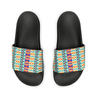 Hippie Stripes Blue and Purple Summer Beach Slides, Women's PU Slide Sandals! Free Shipping!!!