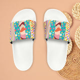 Hippie Stripes Orange and Pink Summer Beach Slides, Women's PU Slide Sandals! Free Shipping!!!