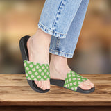 Dusty Green Daisy Flower Print Summer Beach Slides, Women's PU Slide Sandals! Free Shipping!!!