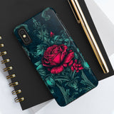 Stained Glass Teal and Roses Gothic Inspired Halloween Tough Phone Cases! Fall Vibes!