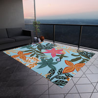 Boho Tropical Trees in Blue Outdoor Rug! Chenille Fabric! Free Shipping!