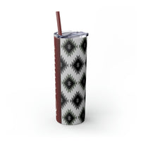 Custom Name Black and White Aztec Printed Skinny Tumbler with Straw, 20oz! Multiple Colors!