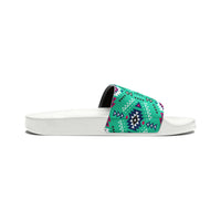 Boho Patchwork Aztec Aqua Blue Summer Beach Slides, Women's PU Slide Sandals! Free Shipping!!!