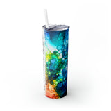 Teacher Life Rainbow Alcohol Ink Printed Skinny Tumbler with Straw, 20oz!