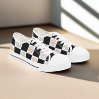 Black Checkered Daisy Women's Low Top Sneakers! Free Shipping! Specialty Buy!