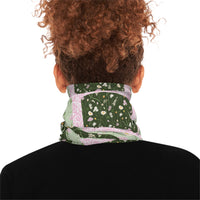 Green Retro Quilt Print Lightweight Neck Gaiter! 4 Sizes Available! Free Shipping! UPF +50! Great For All Outdoor Sports!