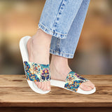 Boho Purple and Cream Tile Print Pink Summer Beach Slides, Women's PU Slide Sandals! Free Shipping!!!