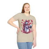 Valentines Day Unicorn Sunglasses Pink and White Horse Unisex Graphic Tee! All New Heather Colors!!! Free Shipping!!!