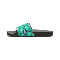 Boho Patchwork Aztec Aqua Blue Summer Beach Slides, Women's PU Slide Sandals! Free Shipping!!!