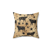 Western/Boho Black Cow Tin Star Brown Print Square Pillow!