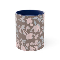 Boho Grey and Pink Florals Accent Coffee Mug, 11oz! Free Shipping! Great For Gifting! Lead and BPA Free!