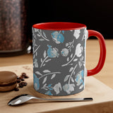 Boho Grey Blue Florals Accent Coffee Mug, 11oz! Free Shipping! Great For Gifting! Lead and BPA Free!